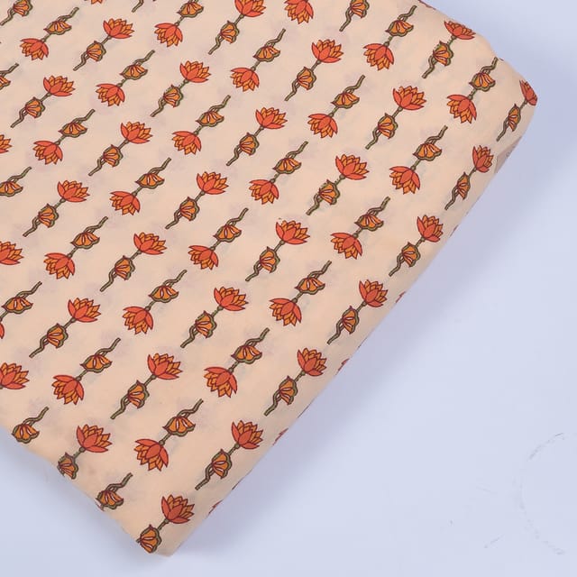 Peach Color Cotton Printed Fabric