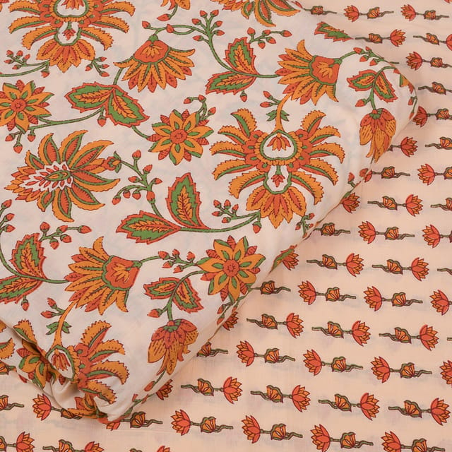 Peach Color Cotton Printed Fabric Set