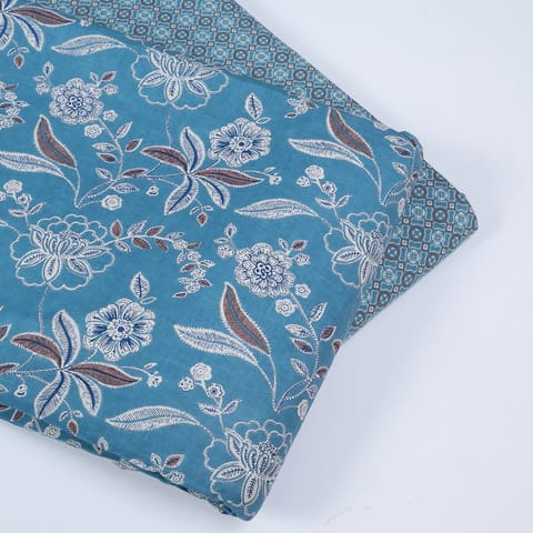 Blue Color Cotton Printed Fabric Set