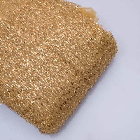 Golden Color Net Pearl and Sequin Embroidery