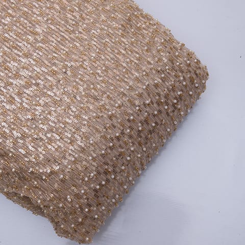 Biege Color Net Pearl and Sequin Embroidery