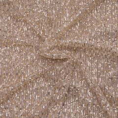 Biege Color Net Pearl and Sequin Embroidery