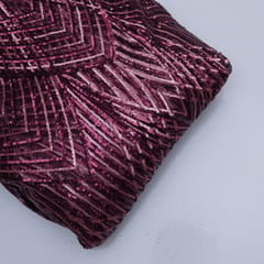 Wine Color Net Sequin Embroidery