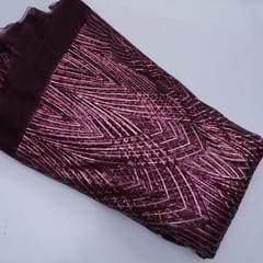 Wine Color Net Sequin Embroidery