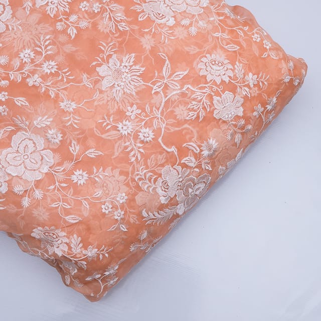 Peach Color Pure Organza Embroidery