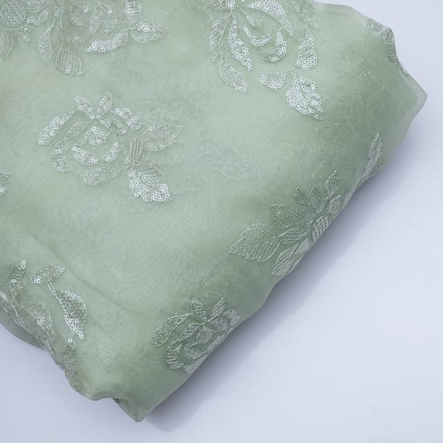Green Color Pure Organza Embroidery