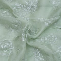 Green Color Pure Organza Embroidery