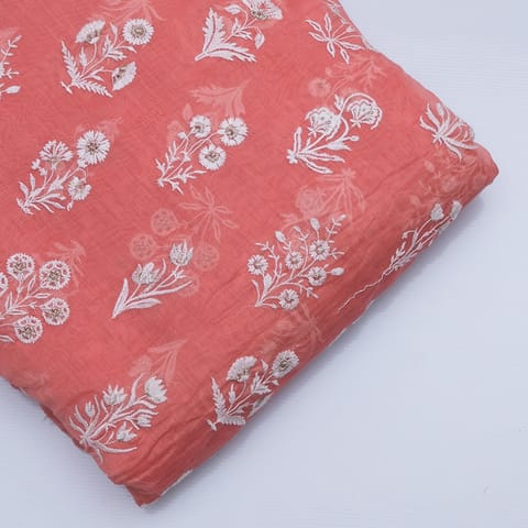 Peach Color Mal Chanderi Embroidery