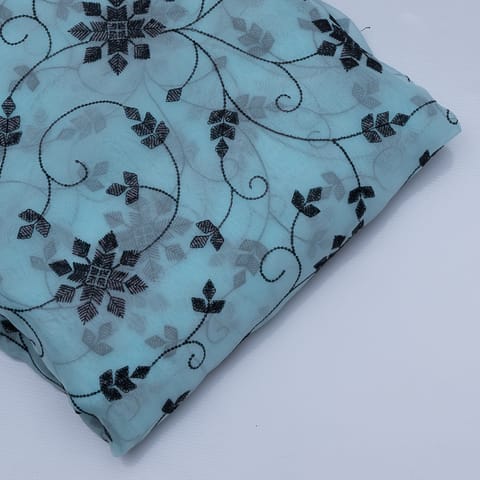 Blue Color Satin Organza Embroidery