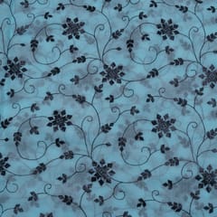 Blue Color Satin Organza Embroidery