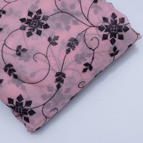 Peach Color Satin Organza Embroidery