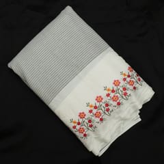 White Color Cotton Linen Embroidered Fabric