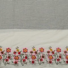 White Color Cotton Linen Embroidered Fabric