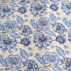 Cream and Blue Color Unisexual Cotton Printed Fabric
