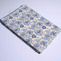Cream and Blue Color Unisexual Cotton Printed Fabric