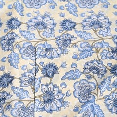 Cream and Blue Color Unisexual Cotton Printed Fabric