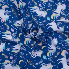 Blue Base Unicorn Cotton Print