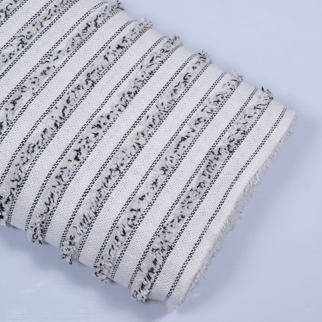 Black & White Cotton Tufting Stripe Jacquard