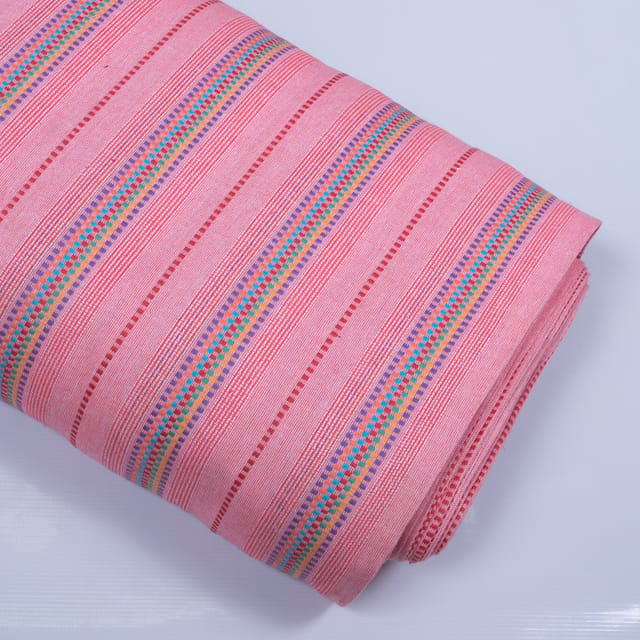 Pink Base Multi Color Stripe Jacquard