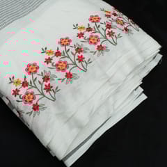 White Color Cotton Linen Embroidered Fabric