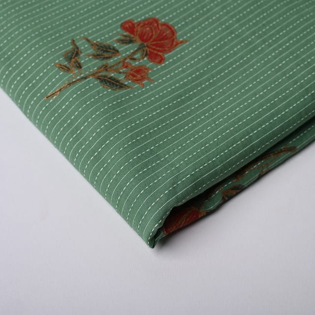 Dark Green Color Cotton Printed Fabric
