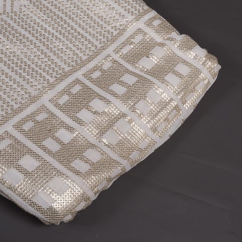 White Color Dyeable Georgette Sequins Embroidered Fabric