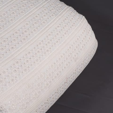 Off White Color Dyeable Georgette Thread Embroidered Fabric