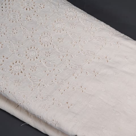 Off White Color Cotton Chikan Fabric