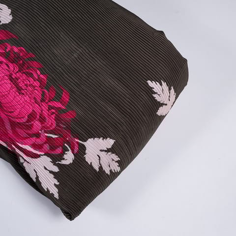 Brown Color Pleated Satin Fabric