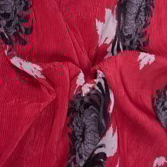 Red Color Pleated Satin Fabric