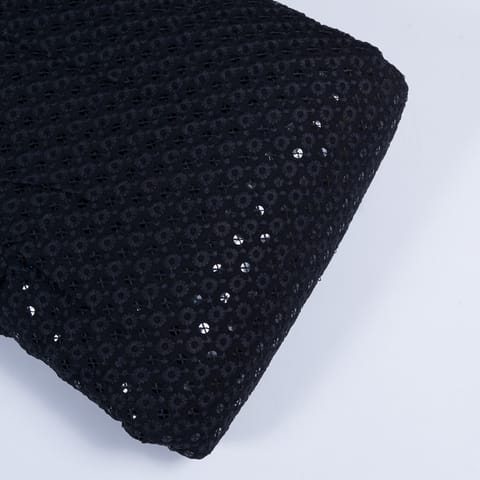Black Color Rayon Chikan Fabric