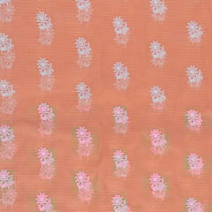 Peach Color Pure Kota Thread Embroidered Fabric (1.10Meter Piece)