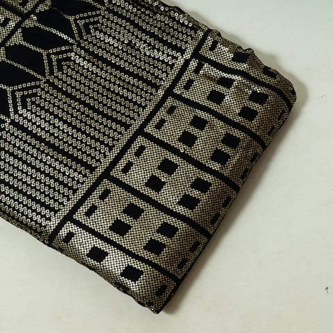 Black Color Georgette Sequins Embroidered Fabric