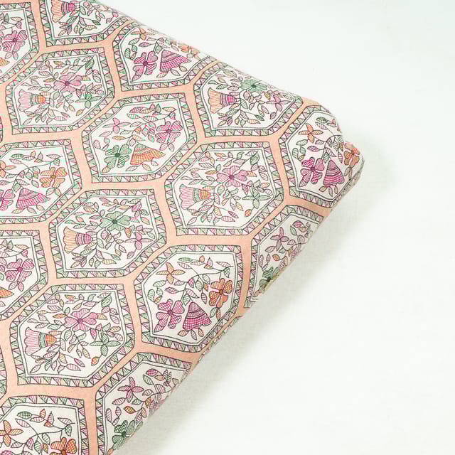 Peach Color Cotton Flex Printed Fabric