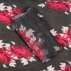 Brown Color Satin Pleated Fabric with Printed Organza Dupatta Set