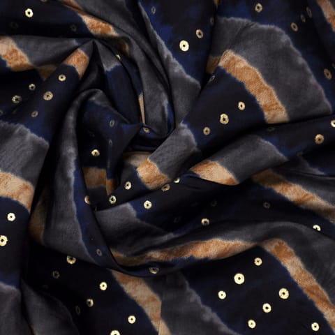 Black & Grey Stripes Print Chanderi Fabric