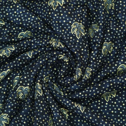 Navy Blue Floral Printed Rayon Fabric