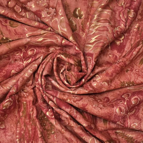 Rust With Golden Shades Floral Printed Rayon Fabric
