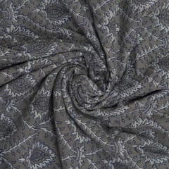 Grey With White Shades Floral Geometric Printed Dabu Cotton Fabric