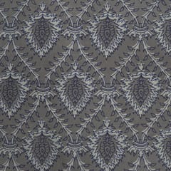 Grey With White Shades Floral Geometric Printed Dabu Cotton Fabric