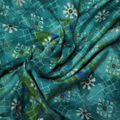 Blue & Green Geometric Printed  Muslin Fabric