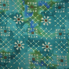 Blue & Green Geometric Printed  Muslin Fabric