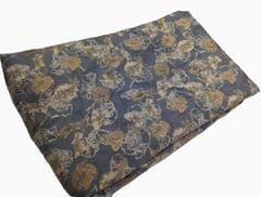 Grey With Golden Floral Muslin Print Fabric