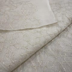 Cream Colour Chanderi Embroidered Fabric
