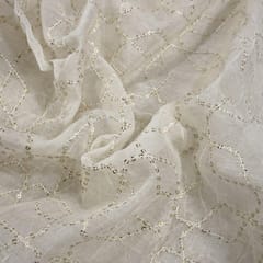 Cream Colour Chanderi Embroidered Fabric