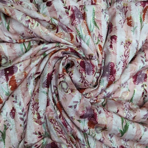 Light Pink Shades Stripes Floral Rayon Capsule Print Fabric