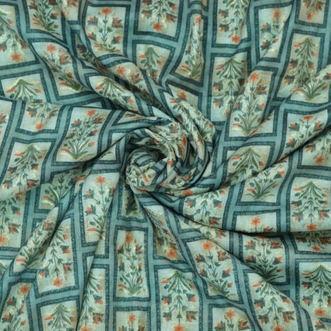 Grey  With Multicolor Shades Floral Printed Rayon Capsule Foil Fabric