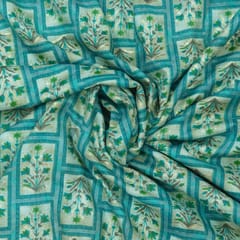 Blue With Multicolor Shades Floral Printed Rayon Capsule Foil Fabric