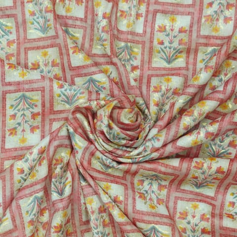 Pink With Multicolor Shades Floral Printed Rayon Capsule Foil Fabric