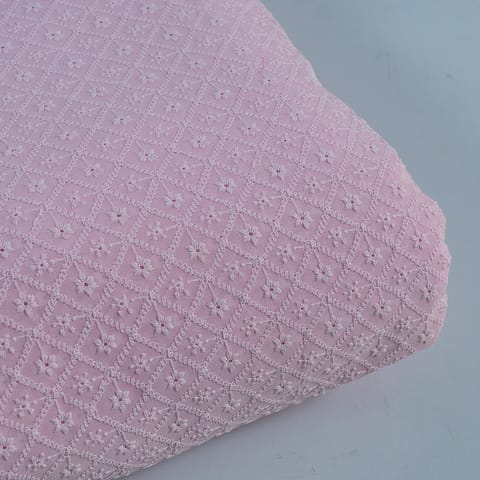 Pink Color Georgette Chikan Embroidered Fabric (1Meter Piece)